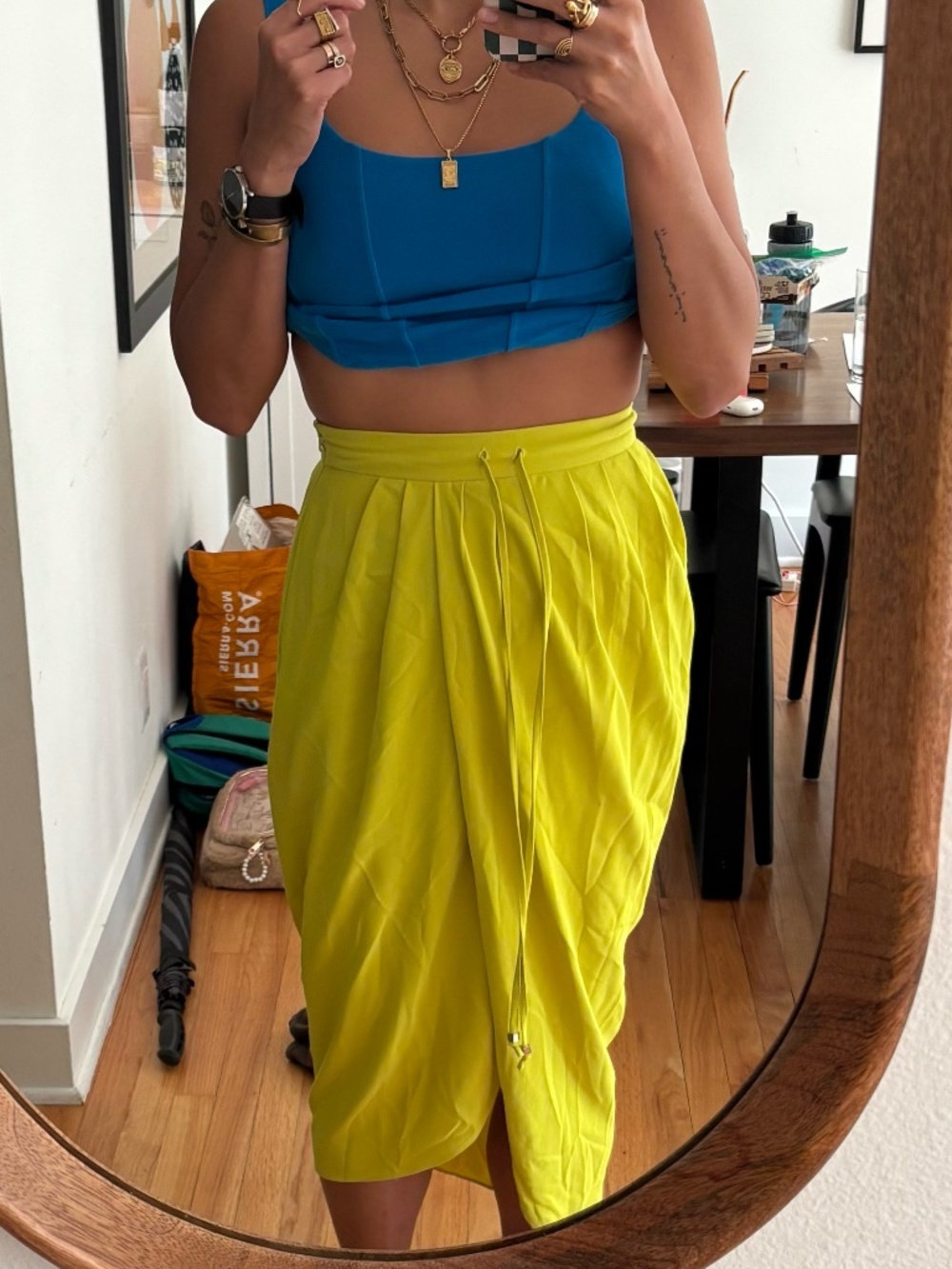 Revolve NG the Label - Bright Neon Yellow Midi Skirt, Tulip Hem and drawstring